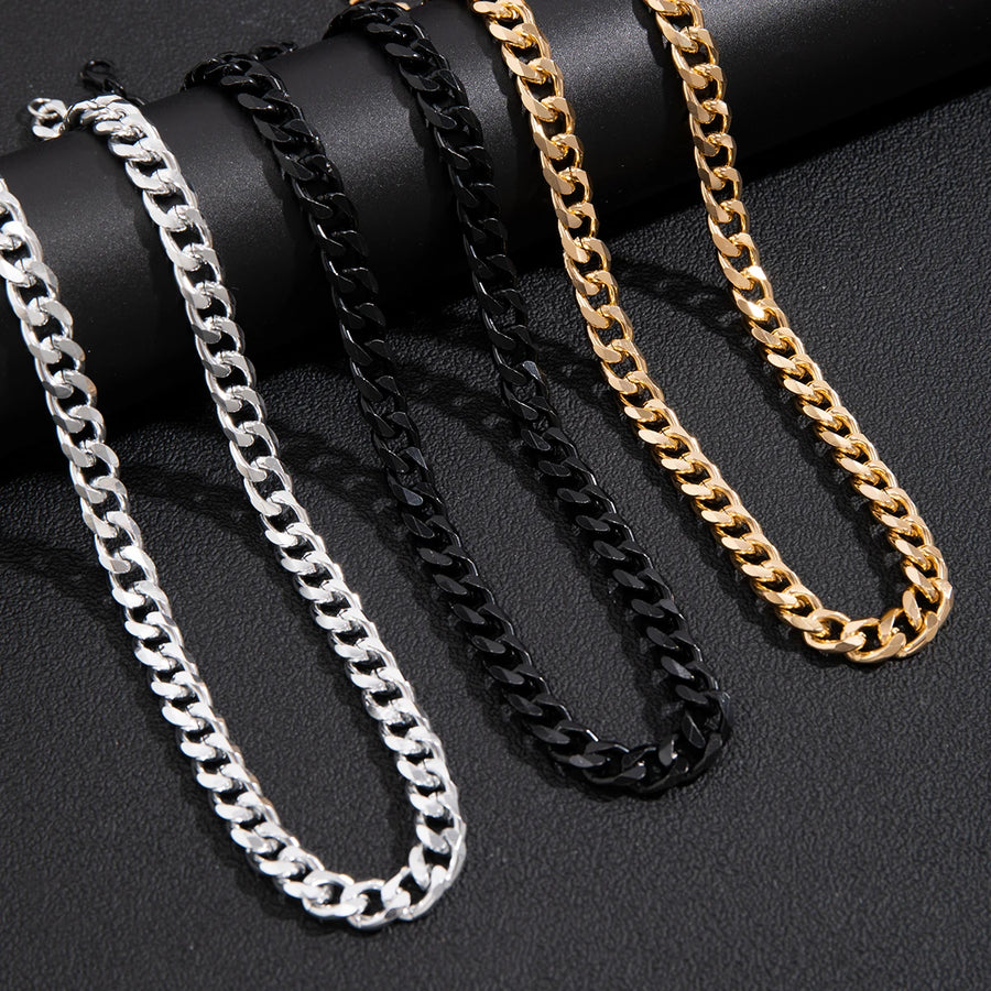 KunJoe Simple Cuban Chain Necklace for Men Gold Color/Black Metal Aluminium Chain On The Neck Choker Jewelry Party Male DIY Gift