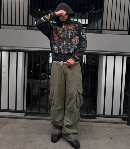 Y2k American Fashion Personality Versatile Anime Printed Zipper Hoodie Men