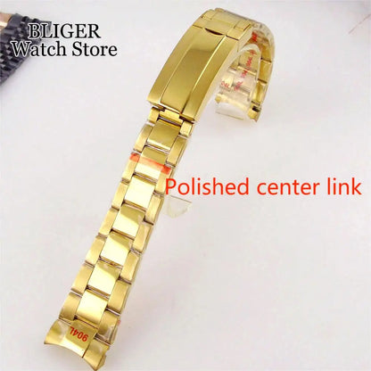 BLIGER Silver Black 20mm Width Stainless Steel Jubilee Watch Strap Bracelet Two Tone Gold/Rose Gold Glide Lock Clasp