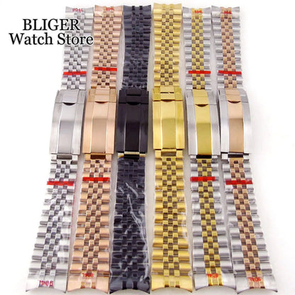 BLIGER Silver Black 20mm Width Stainless Steel Jubilee Watch Strap Bracelet Two Tone Gold/Rose Gold Glide Lock Clasp