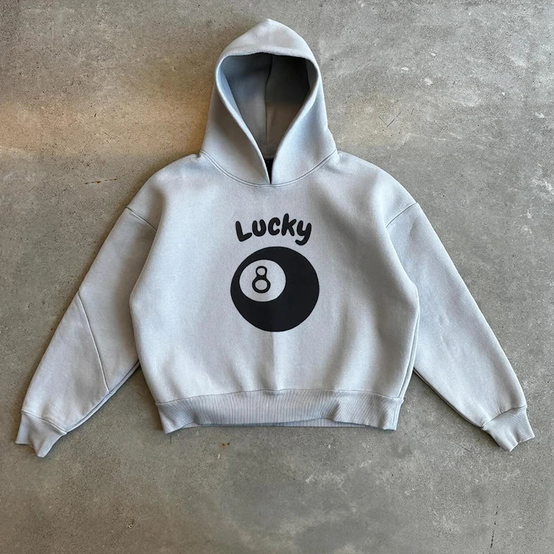 Y2k Vintage Fashion No. 8 Ball Print Hoodies Harajuku Hip Hop Long Sleeve Sweatshirt Spring Men Loose Hooded Pullover Streetwear