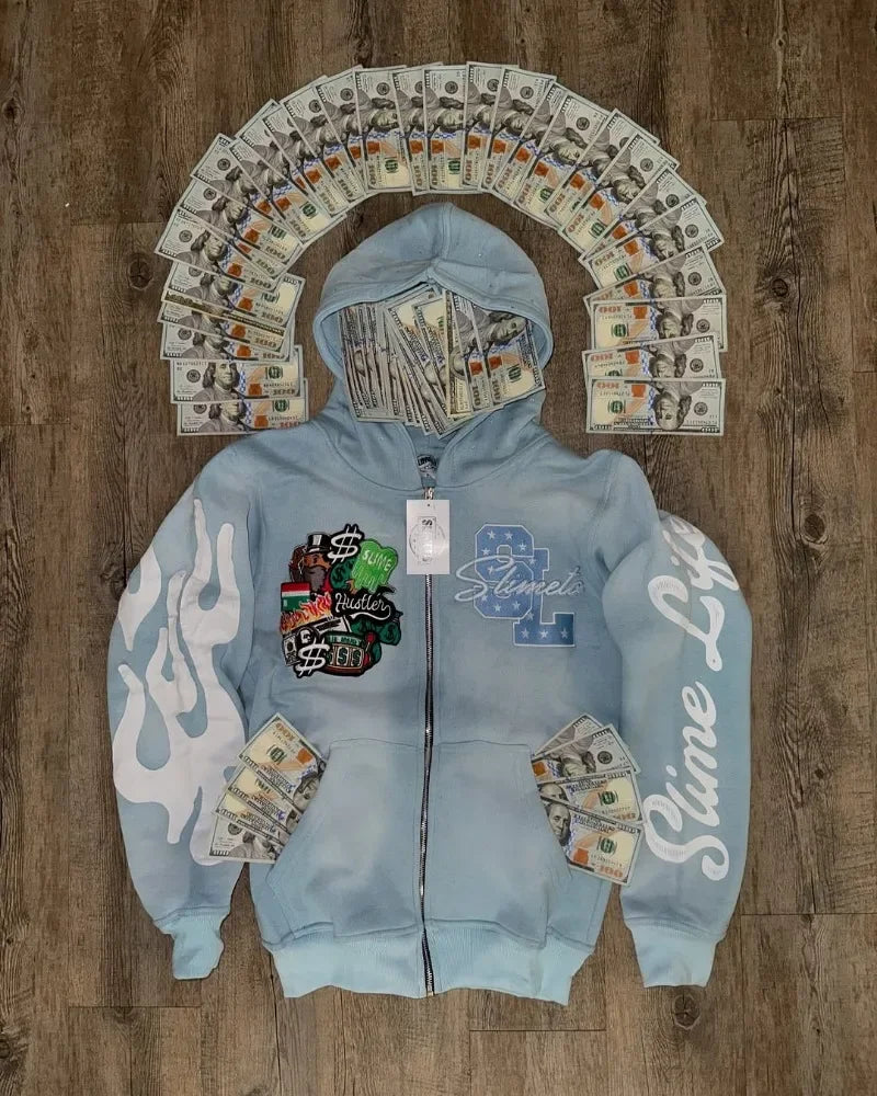 Harajuku Trend Brand Casual Loose Oversized Zipper Hoodie Men