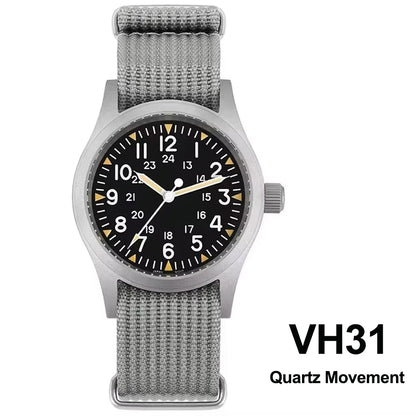 Militado ML05 38mm Military Field Watch - Sweep Quartz Movement Domed Sapphire Crystal 100M Waterproof Super Luminous Nylon Band Watch for Men