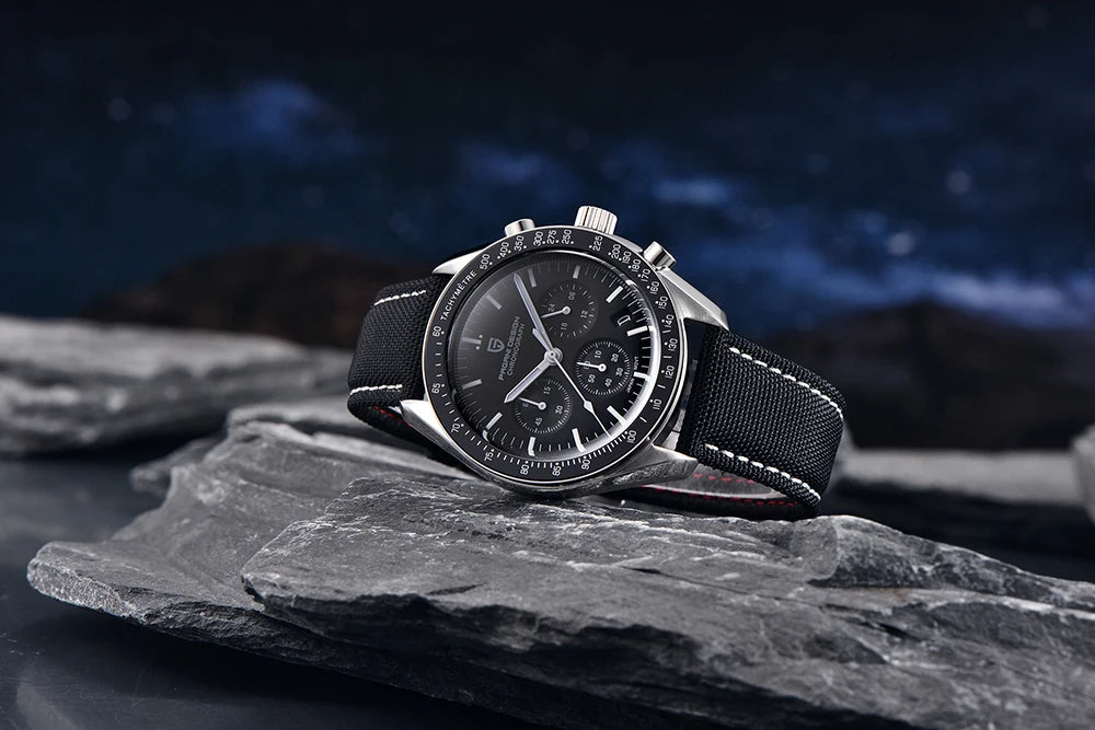 PAGANI DESIGN Men's Chronometer Quartz Watch Waterproof Luminous Red Sapphire Mirror Stainless Steel Band Fashion & Casual Wristwatch