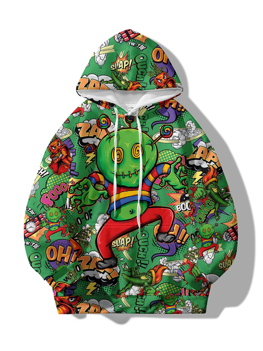 Spring and Autumn Hot selling New Cartoon Letter Graffiti 3D Digital Printing Fashion Youth Hoodie Men's and Women's Casual Top
