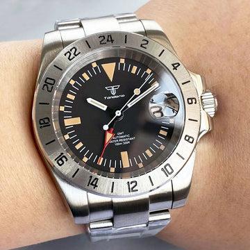 39mm Tandorio 200M Diving NH34 GMT Sapphire Glass Black Dial Luminous Mechanical Watch Men Steel Bracelet Business Dress Clock