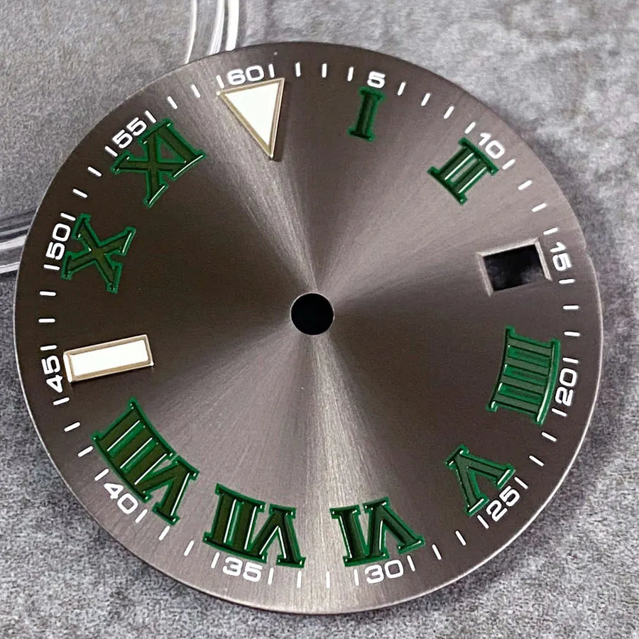 29mm Sunburst Gray Watch Dial fit NH35 NH35A NH36A Green Roman Numerals Index Hand Set Watch Parts Accessories New