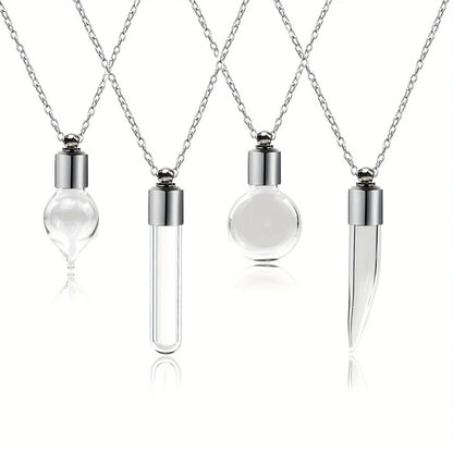 Glass Perfume Vial Pendant Wishing Bottle Clear Charm Glass Bottle Necklace Jewelry Gifts Glass Bottle Necklace TransparentGlass