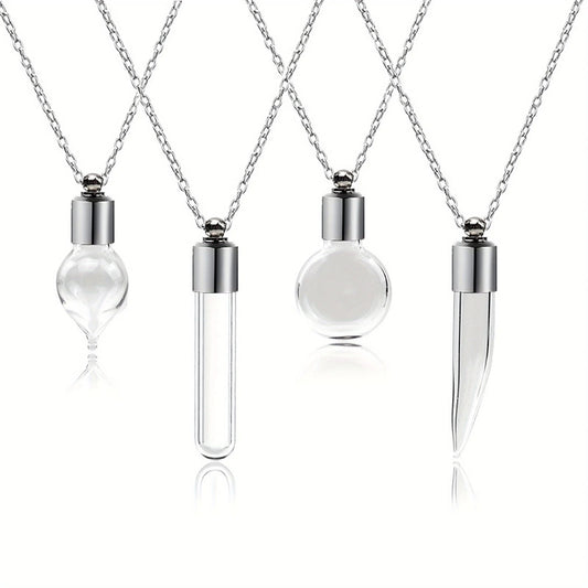 Glass Perfume Vial Pendant Wishing Bottle Clear Charm Glass Bottle Necklace Jewelry Gifts Glass Bottle Necklace TransparentGlass
