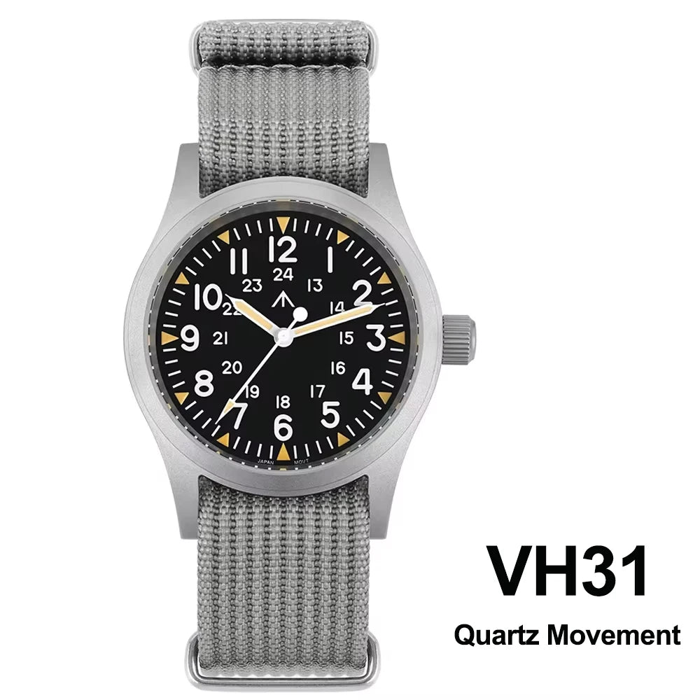 Militado ML05 38mm Military Field Watch - Sweep Quartz Movement Domed Sapphire Crystal 100M Waterproof Super Luminous Nylon Band Watch for Men