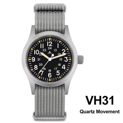 Militado ML05 38mm Military Field Watch - Sweep Quartz Movement Domed Sapphire Crystal 100M Waterproof Super Luminous Nylon Band Watch for Men