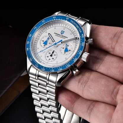 PAGANI DESIGN Men's Chronometer Quartz Watch Waterproof Luminous Red Sapphire Mirror Stainless Steel Band Fashion & Casual Wristwatch