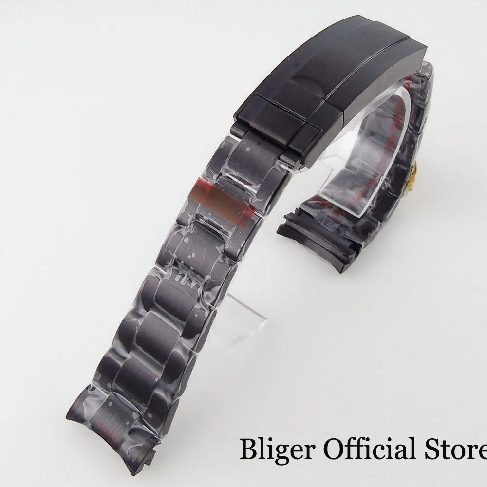 BLIGER Silver Black 20mm Width Stainless Steel Jubilee Watch Strap Bracelet Two Tone Gold/Rose Gold Glide Lock Clasp