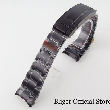 BLIGER Silver Black 20mm Width Stainless Steel Jubilee Watch Strap Bracelet Two Tone Gold/Rose Gold Glide Lock Clasp