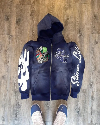 Harajuku Trend Brand Casual Loose Oversized Zipper Hoodie Men