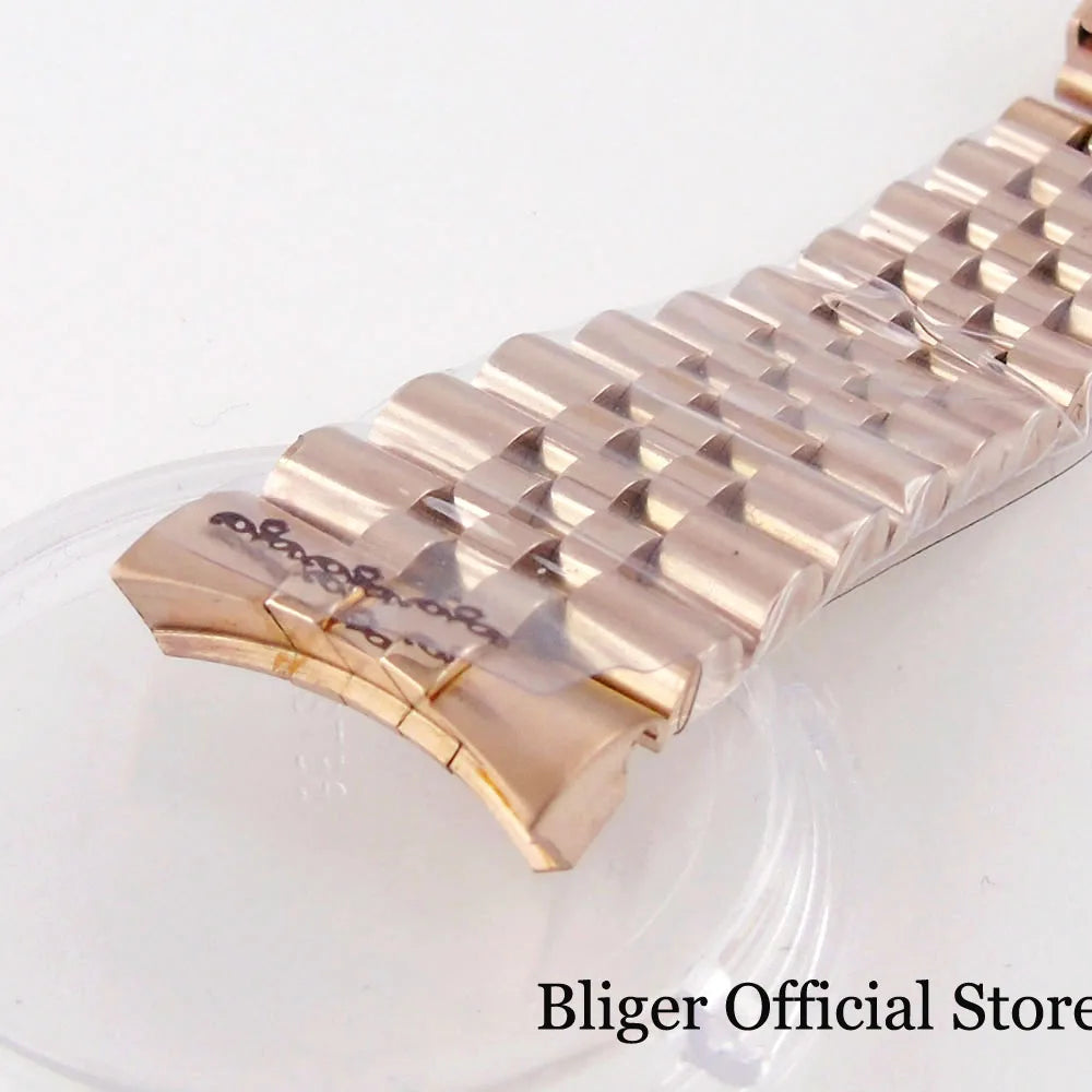 BLIGER Silver Black 20mm Width Stainless Steel Jubilee Watch Strap Bracelet Two Tone Gold/Rose Gold Glide Lock Clasp