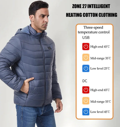 Heated Jacket Thick Warm Heated Jacket 4 Control Zone 27 Men Women Winter Outdoor Ski Hiking Coat (Not Included The Power Bank)