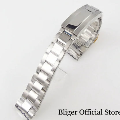 BLIGER Silver Black 20mm Width Stainless Steel Jubilee Watch Strap Bracelet Two Tone Gold/Rose Gold Glide Lock Clasp