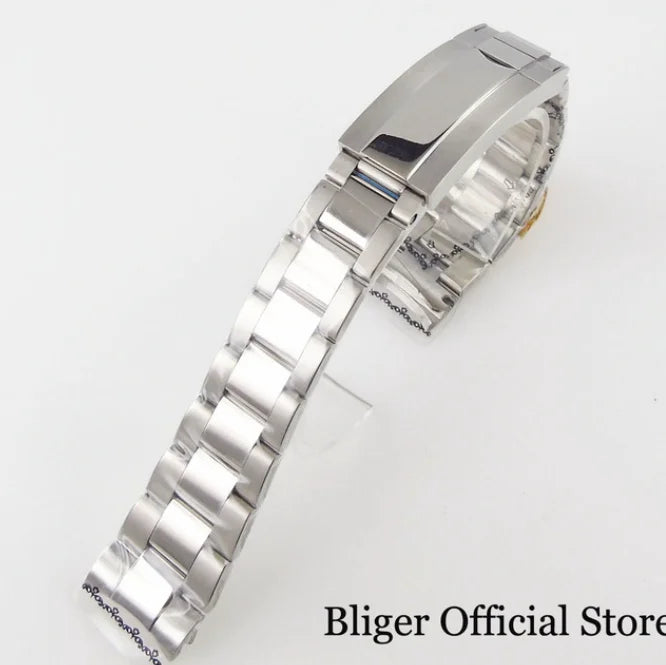 BLIGER Silver Black 20mm Width Stainless Steel Jubilee Watch Strap Bracelet Two Tone Gold/Rose Gold Glide Lock Clasp