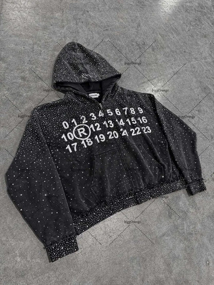 High Street Harajuku Letter Print Oversized Zipped Hoodie Women