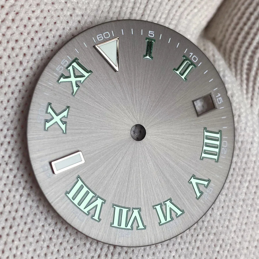 29mm Sunburst Gray Watch Dial fit NH35 NH35A NH36A Green Roman Numerals Index Hand Set Watch Parts Accessories New