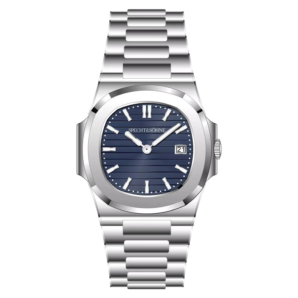Specht & Söhne Classic 5711 Ultra Thin Men's Watch Green Sapphire Crystal 50M Water Resistant Stainless Steel Quartz Wristwatch