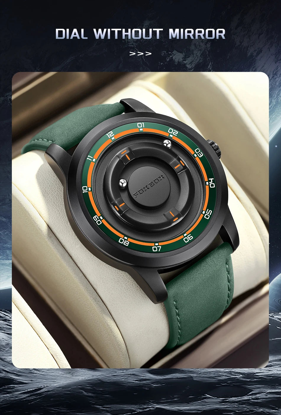 FOXBOX Watch Personalized Fashion Floating Magnetic Pointer Free Ball Bearing Creative Simple Waterproof Quartz Watch for Men