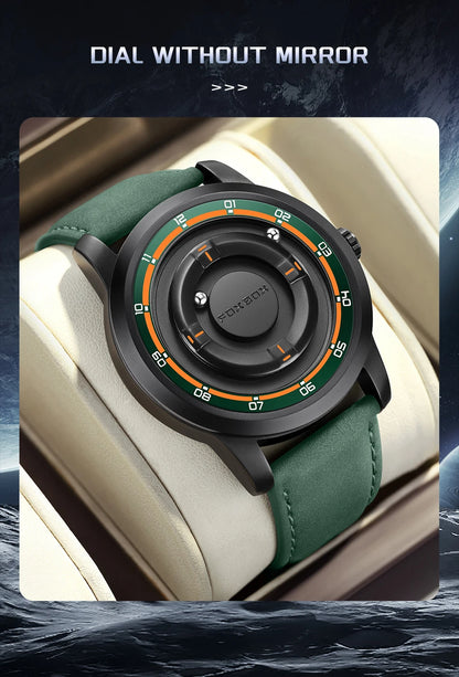 FOXBOX Watch Personalized Fashion Floating Magnetic Pointer Free Ball Bearing Creative Simple Waterproof Quartz Watch for Men