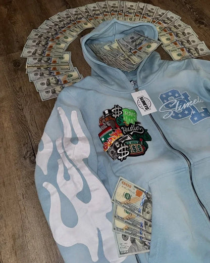 Harajuku Trend Brand Casual Loose Oversized Zipper Hoodie Men