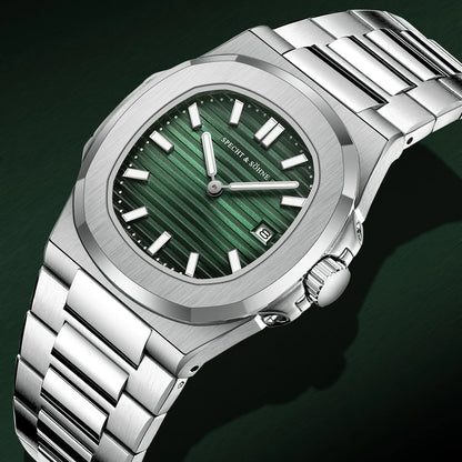 Specht & Söhne Classic 5711 Ultra Thin Men's Watch Green Sapphire Crystal 50M Water Resistant Stainless Steel Quartz Wristwatch