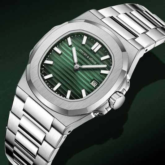 Specht & Söhne Classic 5711 Ultra Thin Men's Watch Green Sapphire Crystal 50M Water Resistant Stainless Steel Quartz Wristwatch