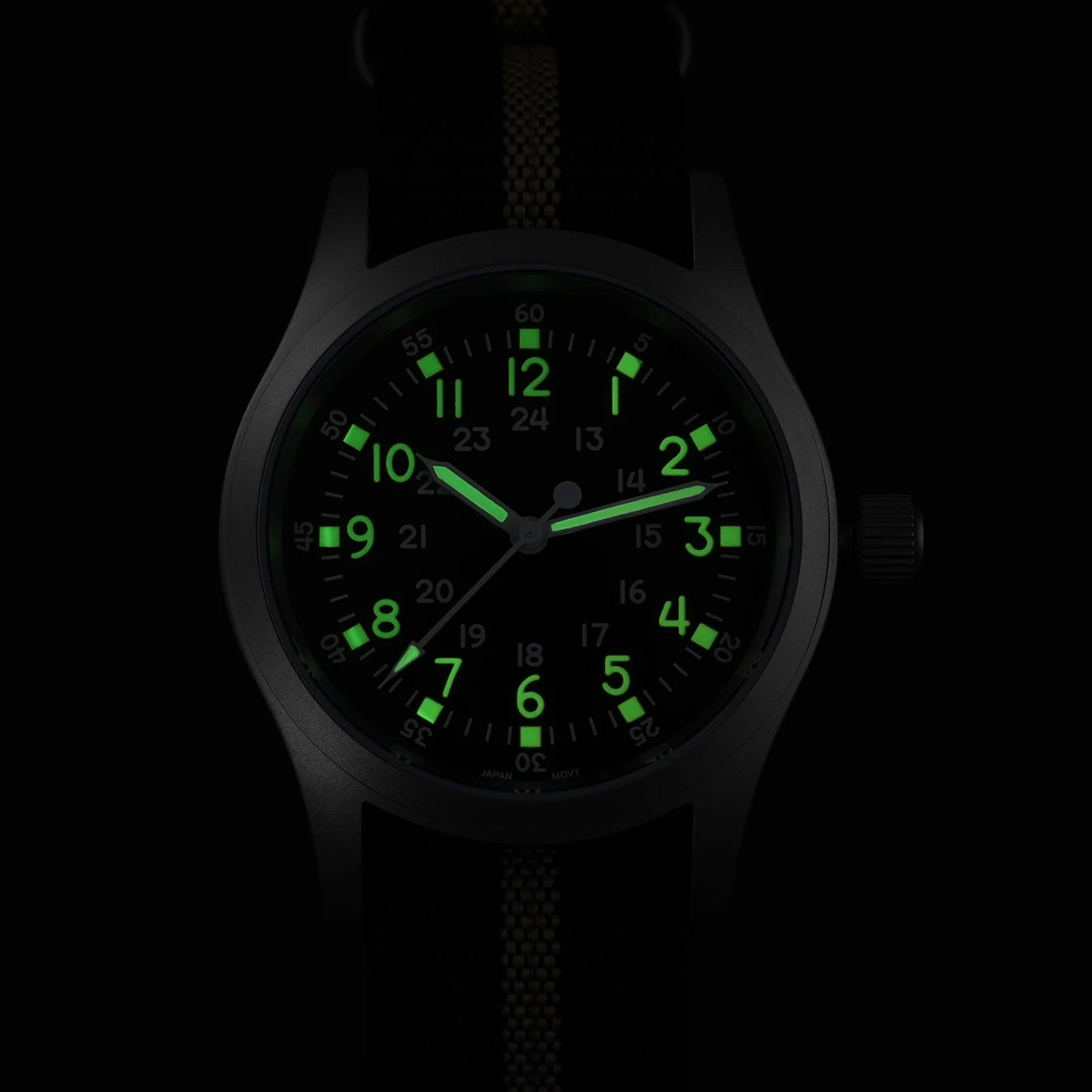 Militado ML05 38mm Military Field Watch - Sweep Quartz Movement Domed Sapphire Crystal 100M Waterproof Super Luminous Nylon Band Watch for Men