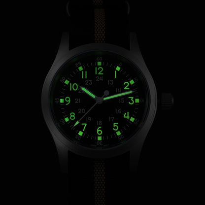 Militado ML05 38mm Military Field Watch - Sweep Quartz Movement Domed Sapphire Crystal 100M Waterproof Super Luminous Nylon Band Watch for Men