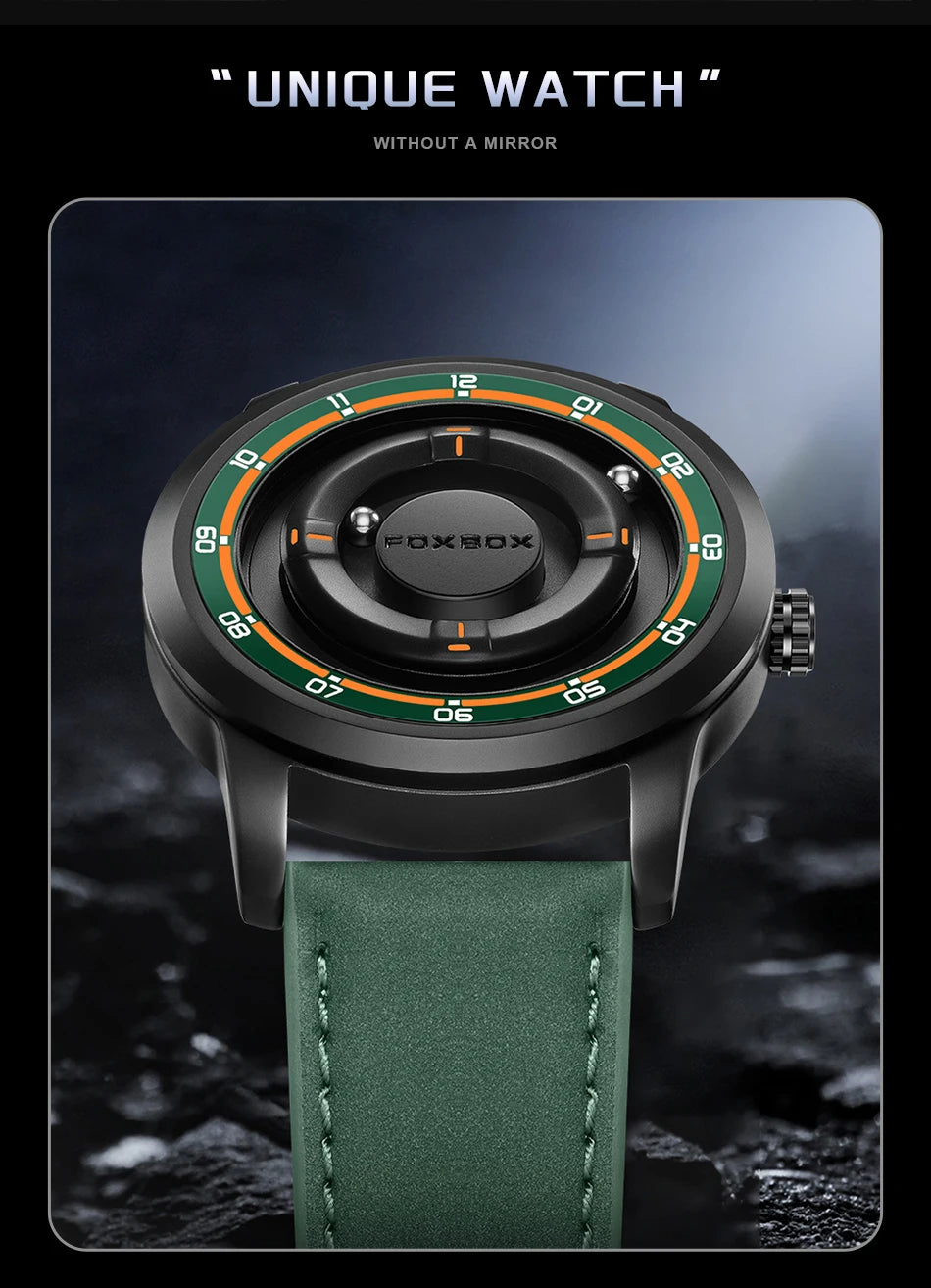 FOXBOX Watch Personalized Fashion Floating Magnetic Pointer Free Ball Bearing Creative Simple Waterproof Quartz Watch for Men