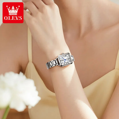 OLEVS Classic Square Women's Watch Roman Numerals Stainless Steel Band Quartz Movement Waterproof Casual Luxury Watch 5641