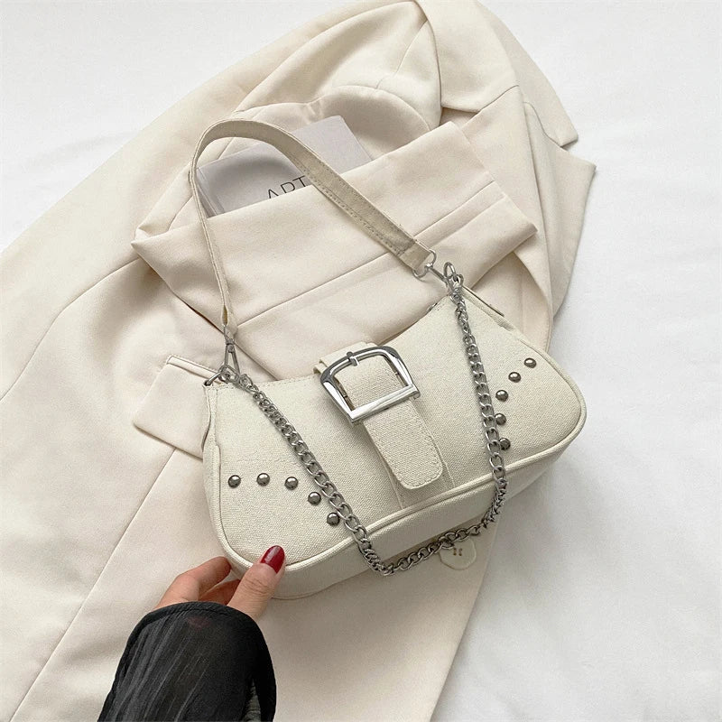 Y2k Vintage Women Underarm Bag Korean Casual Cute White Shoulder Bag Ladies Slings