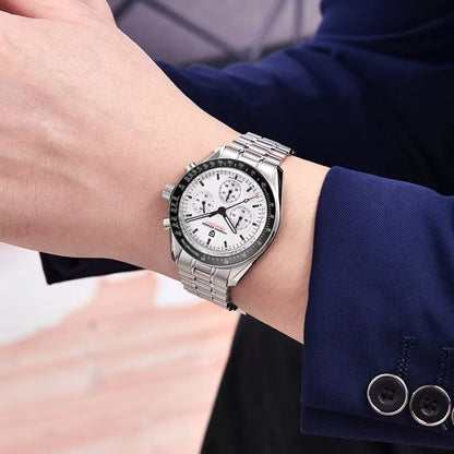 PAGANI DESIGN Men's Chronometer Quartz Watch Waterproof Luminous Red Sapphire Mirror Stainless Steel Band Fashion & Casual Wristwatch