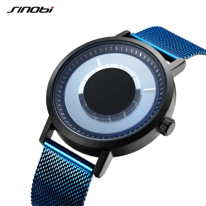 SINOBI Men's Fashion Quartz Watch Stainless Steel Blue Wristwatch Shock Resistant Water-Resistant Male Relogio Masculino