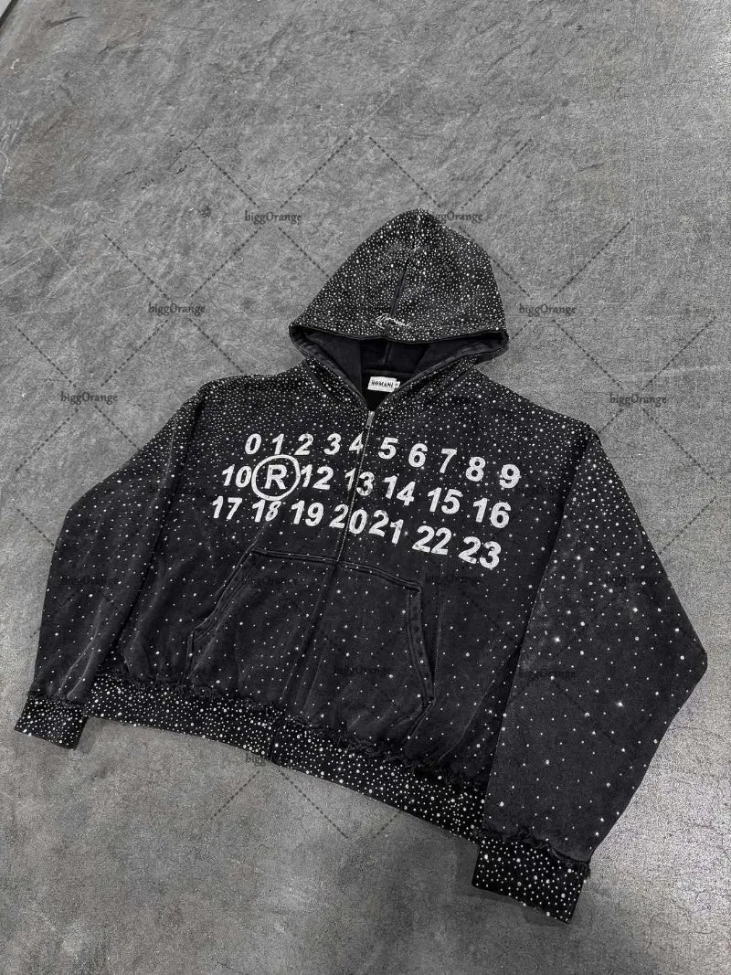 High Street Harajuku Letter Print Oversized Zipped Hoodie Women