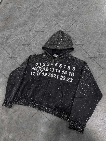 High Street Harajuku Letter Print Oversized Zipped Hoodie Women