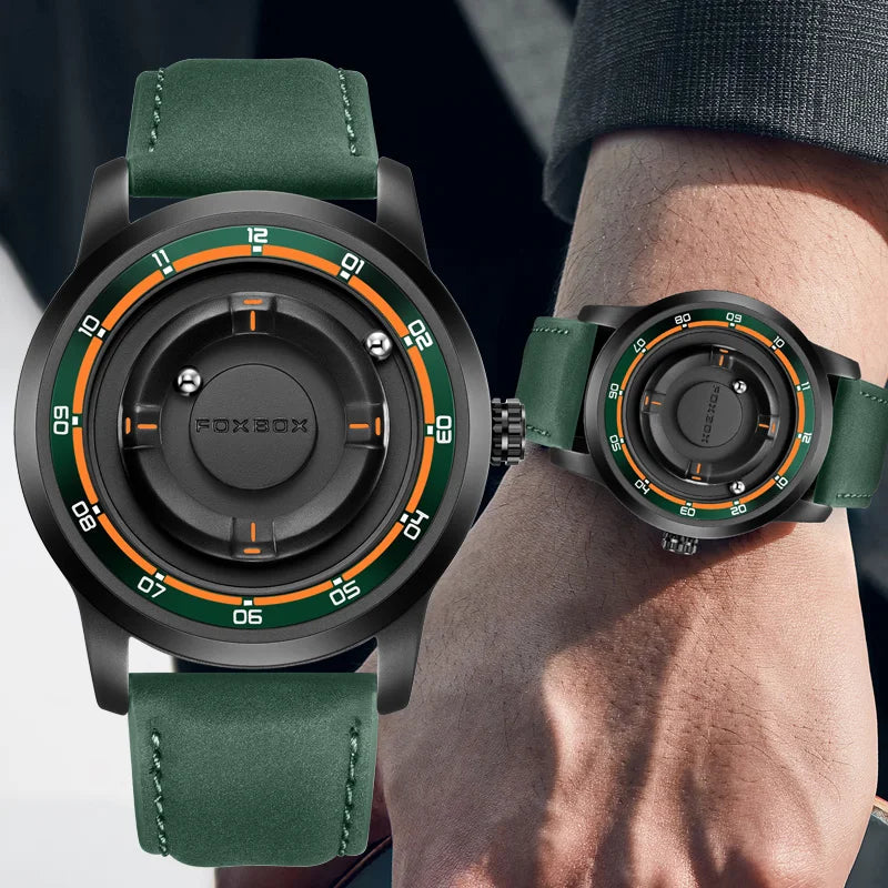 FOXBOX Watch Personalized Fashion Floating Magnetic Pointer Free Ball Bearing Creative Simple Waterproof Quartz Watch for Men