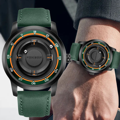 FOXBOX Watch Personalized Fashion Floating Magnetic Pointer Free Ball Bearing Creative Simple Waterproof Quartz Watch for Men
