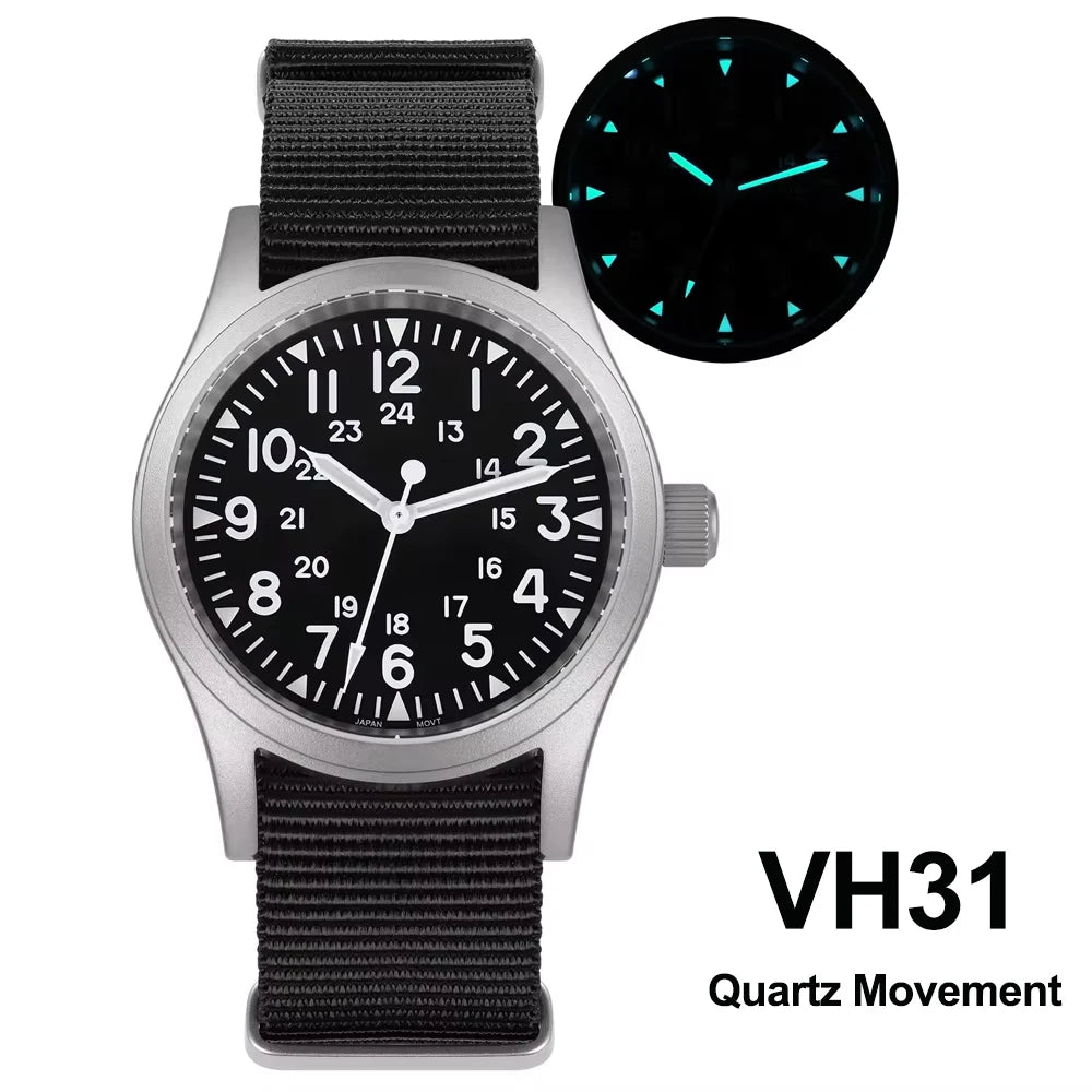 Militado ML05 38mm Military Field Watch - Sweep Quartz Movement Domed Sapphire Crystal 100M Waterproof Super Luminous Nylon Band Watch for Men