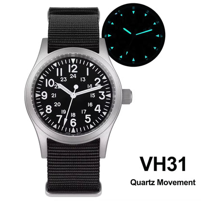 Militado ML05 38mm Military Field Watch - Sweep Quartz Movement Domed Sapphire Crystal 100M Waterproof Super Luminous Nylon Band Watch for Men