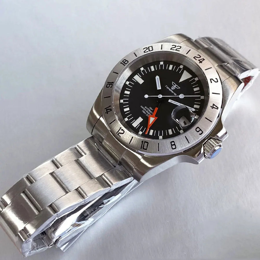 39mm Tandorio 200M Diving NH34 GMT Sapphire Glass Black Dial Luminous Mechanical Watch Men Steel Bracelet Business Dress Clock