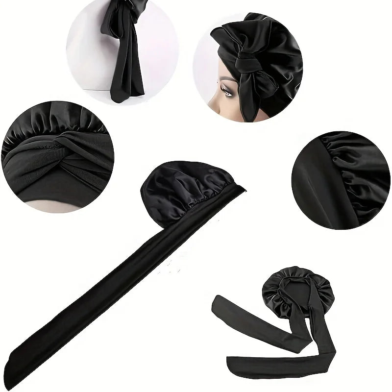 Bonnets With Tie Band (Pink+Black), Sleeping Cap For Women, Soft Hair Care Night Sleep Hats, Multi-Use Hair Bonnets F