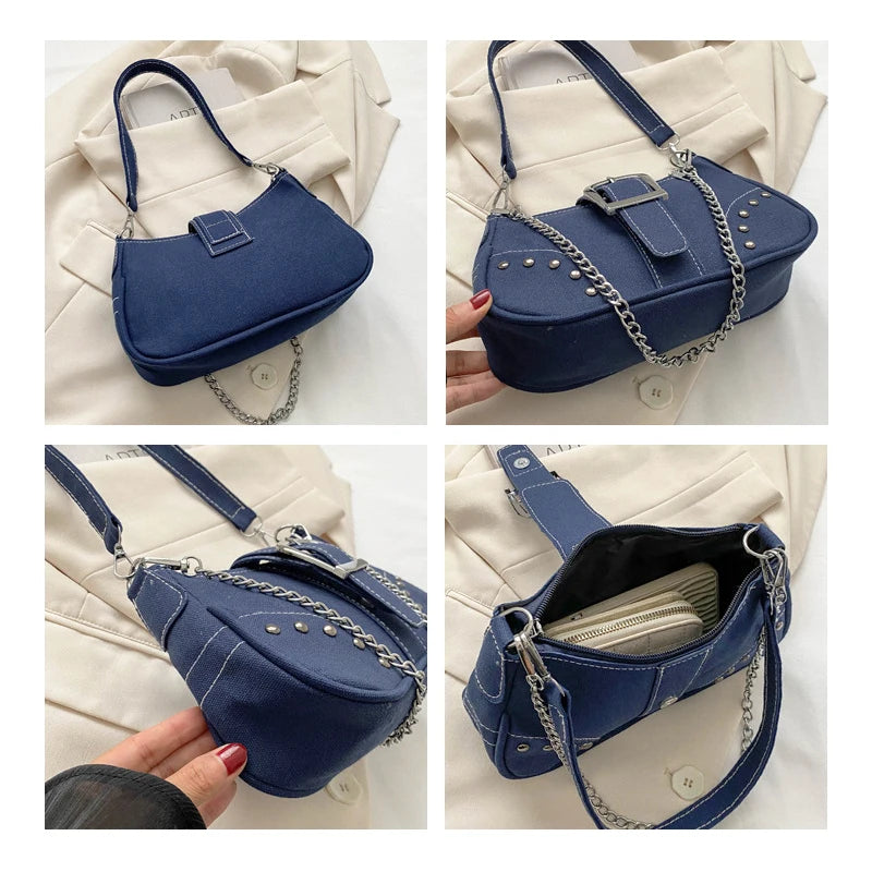 Y2k Vintage Women Underarm Bag Korean Casual Cute White Shoulder Bag Ladies Slings