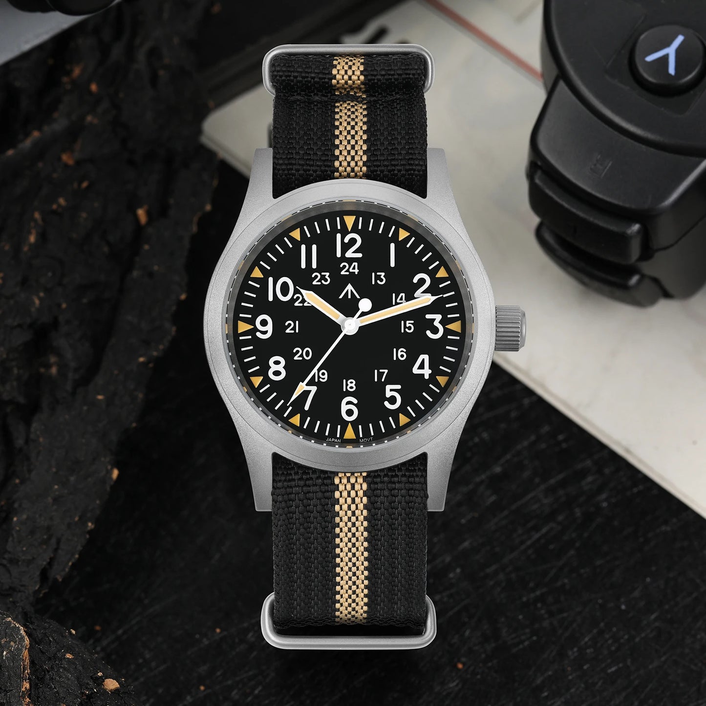 Militado ML05 38mm Military Field Watch - Sweep Quartz Movement Domed Sapphire Crystal 100M Waterproof Super Luminous Nylon Band Watch for Men