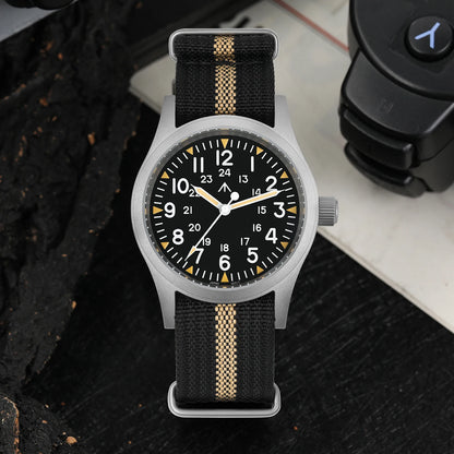 Militado ML05 38mm Military Field Watch - Sweep Quartz Movement Domed Sapphire Crystal 100M Waterproof Super Luminous Nylon Band Watch for Men