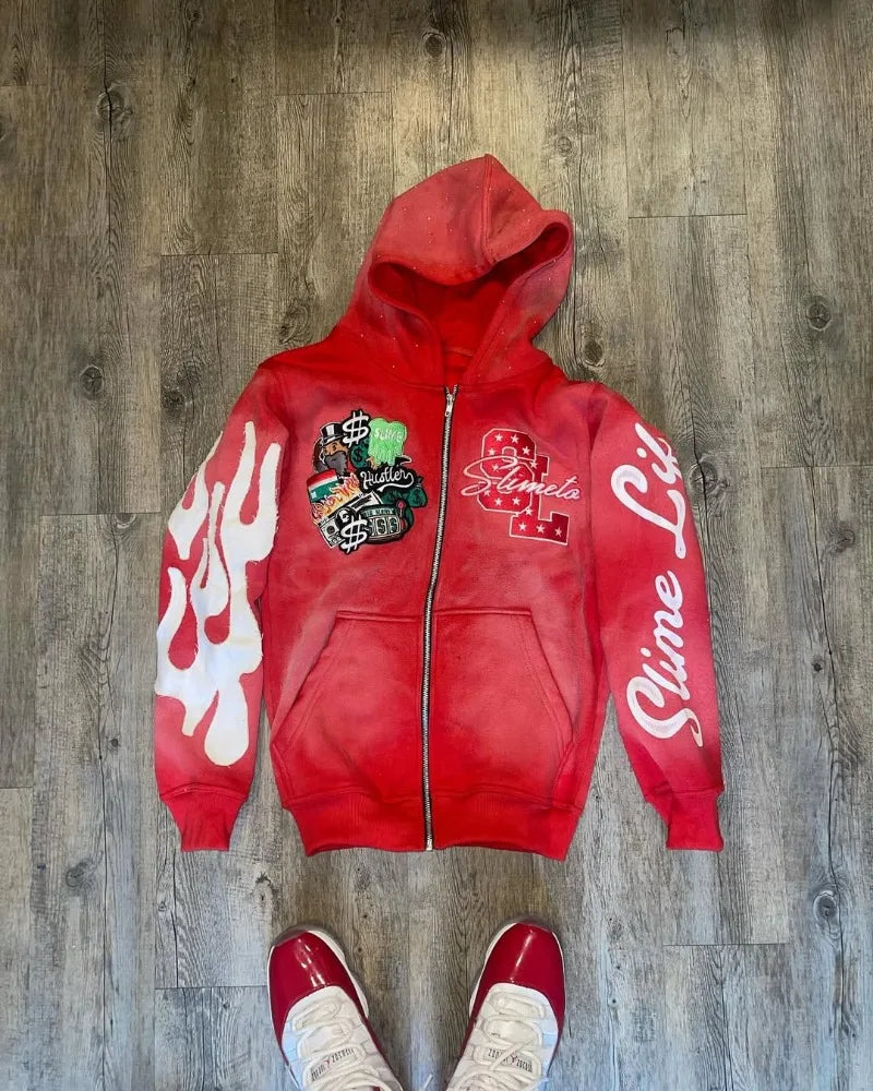 Harajuku Trend Brand Casual Loose Oversized Zipper Hoodie Men